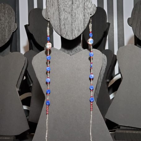 PINK AND BLUE BEAUTIFY YOU - ALL GLASS ELEMENT - SINGLE STRAND BEAD DANGLES -10 INCHES LONG - ON YOU